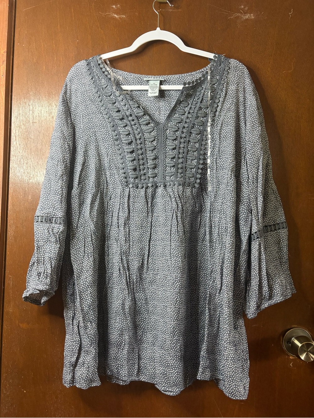 Catherines Slate Blue Dot Embroidered Peasant Blouse
